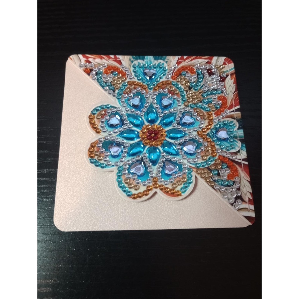 Handmade Diamond Art Corner Bookmark Teal Orange Floral Rhinestone